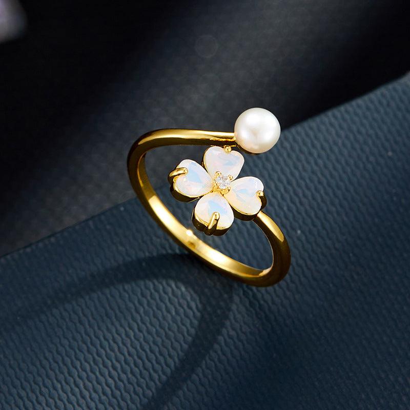 Cailynn Pearl Flower Open Ring [B2C5VEGS]