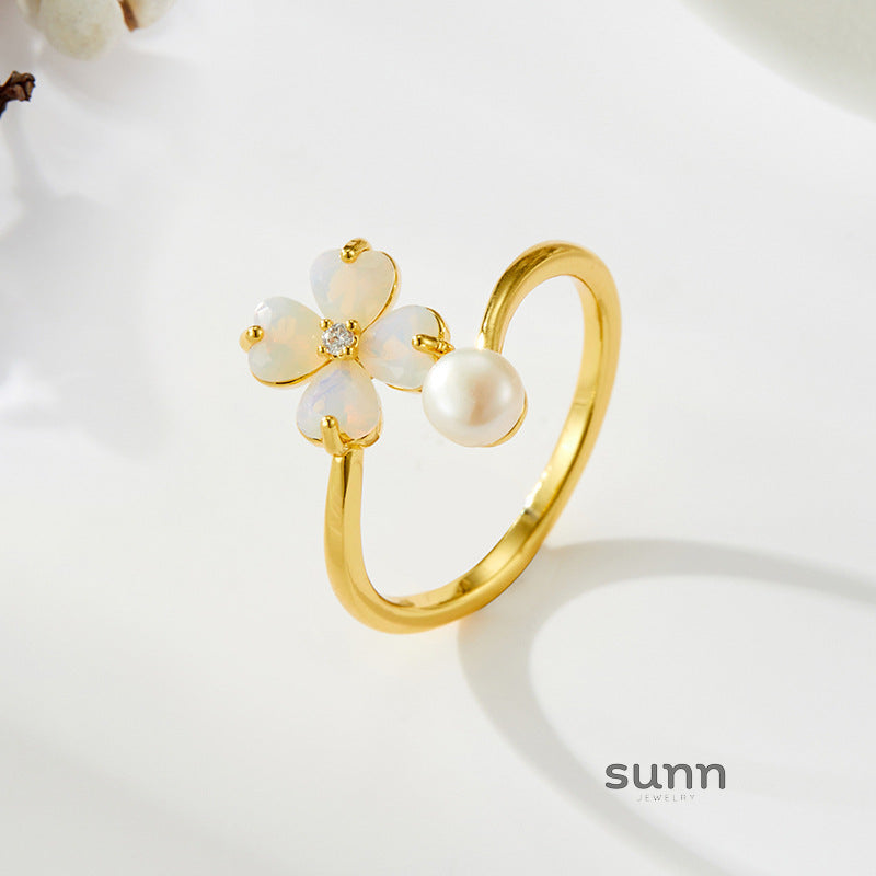 Cailynn Pearl Flower Open Ring [YWTXBEYA]