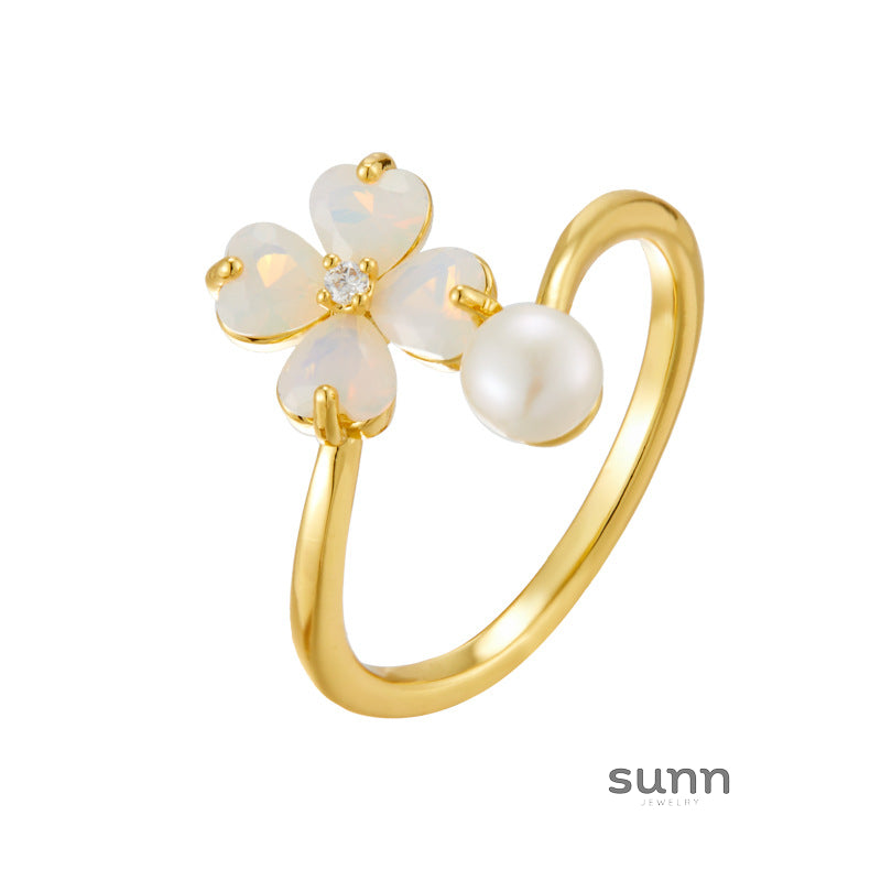 Cailynn Pearl Flower Open Ring [5TXL3CMB]