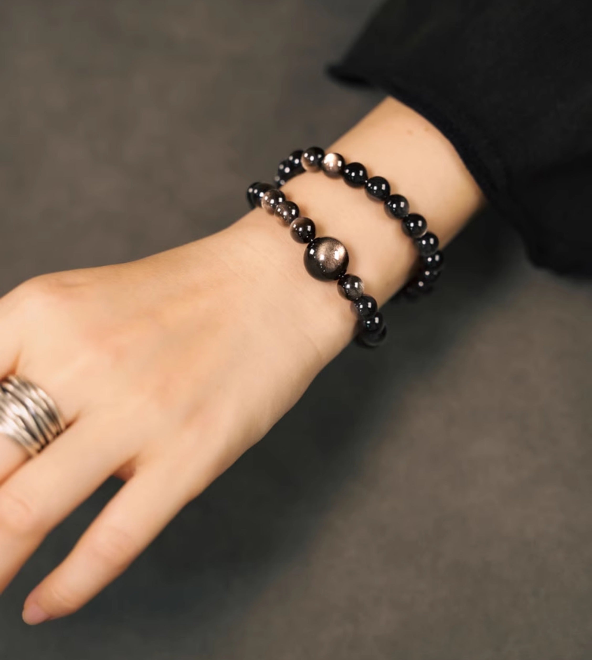 Caliah Silver Obsidian Bracelet