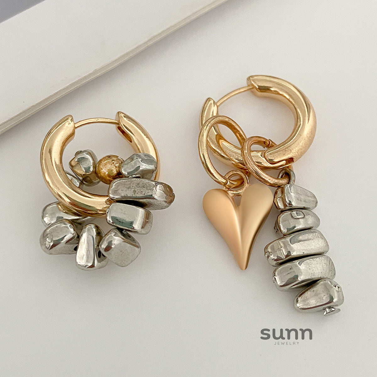 Calina Asymmetric Heart Earrings [FYFGYS3D]