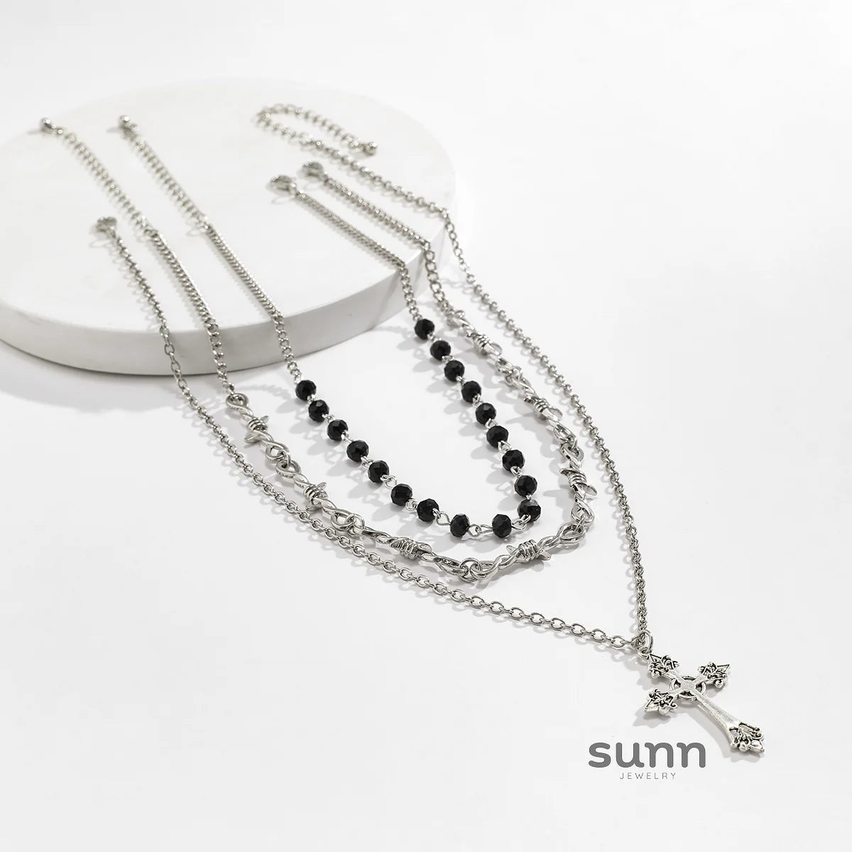 Calista Layered Thorn Cross Necklace Set