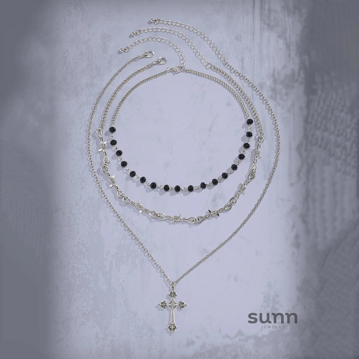 Calista Layered Thorn Cross Necklace Set