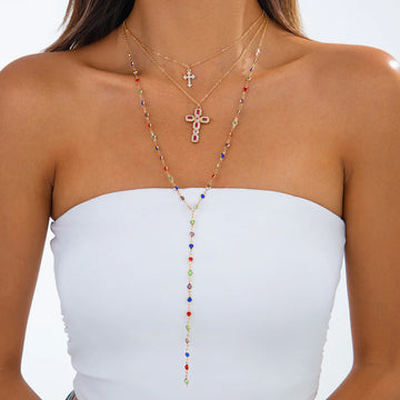 Callahan Layered Cross Crystal Necklace