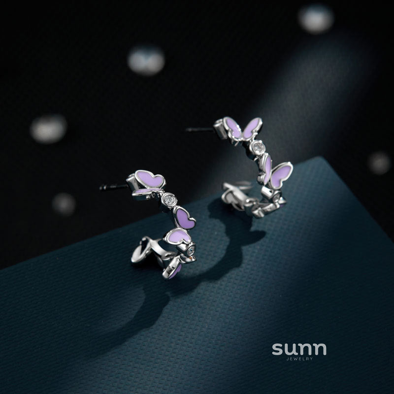 Cambri Purple Butterfly Enamel Earrings [D7MZFEVH]