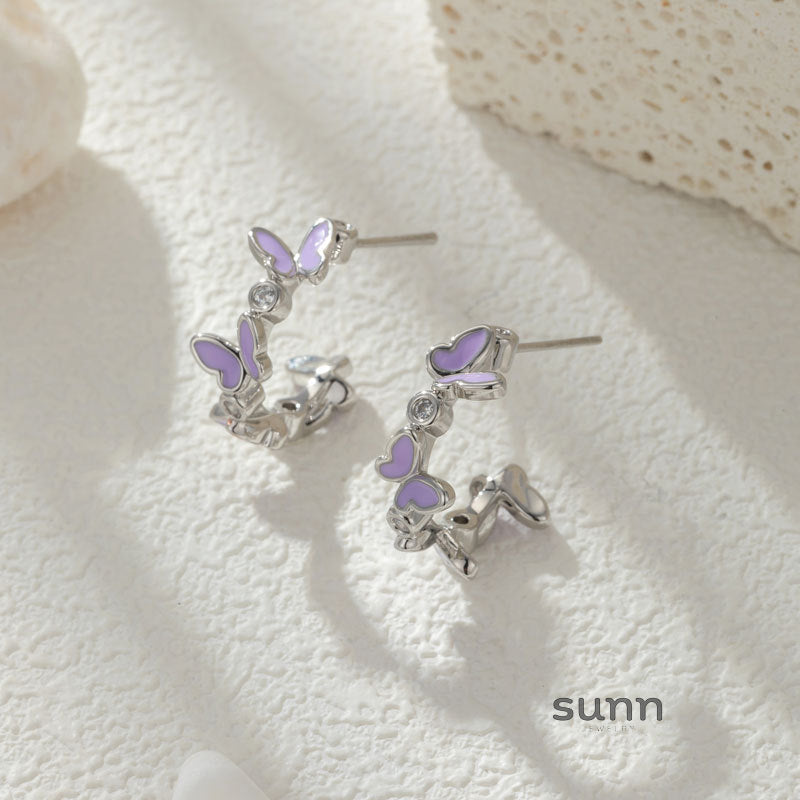 Cambri Purple Butterfly Enamel Earrings [2PC4F7QF]