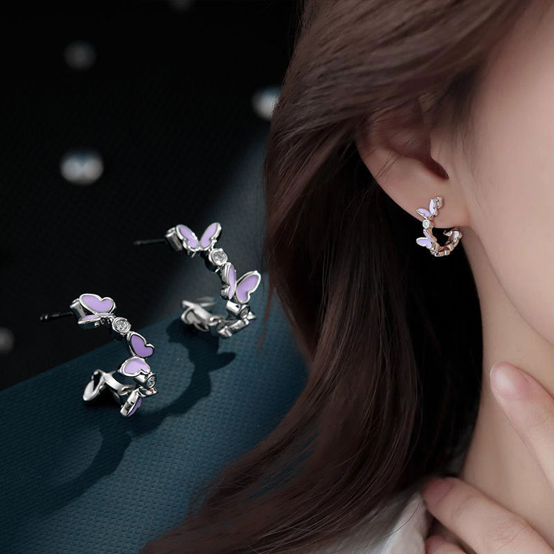 Cambri Purple Butterfly Enamel Earrings [2PC4F7QF]