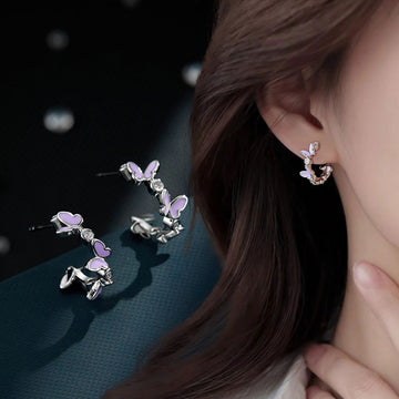 Cambri Purple Butterfly Enamel Earrings [2PC4F7QF]