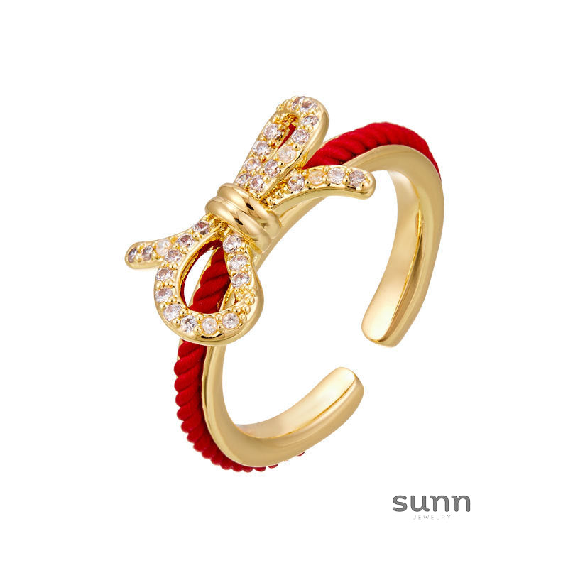 Camellia Red Rope Bow Ring [PUVC8MTH]