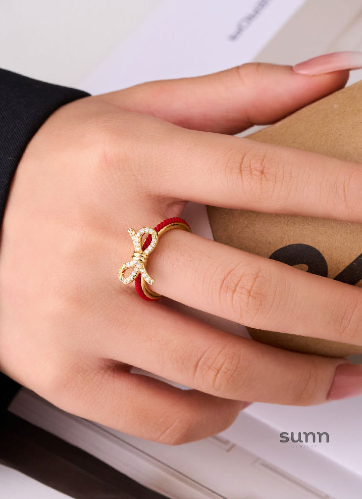 Camellia Red Rope Bow Ring [LDH4ZC36]