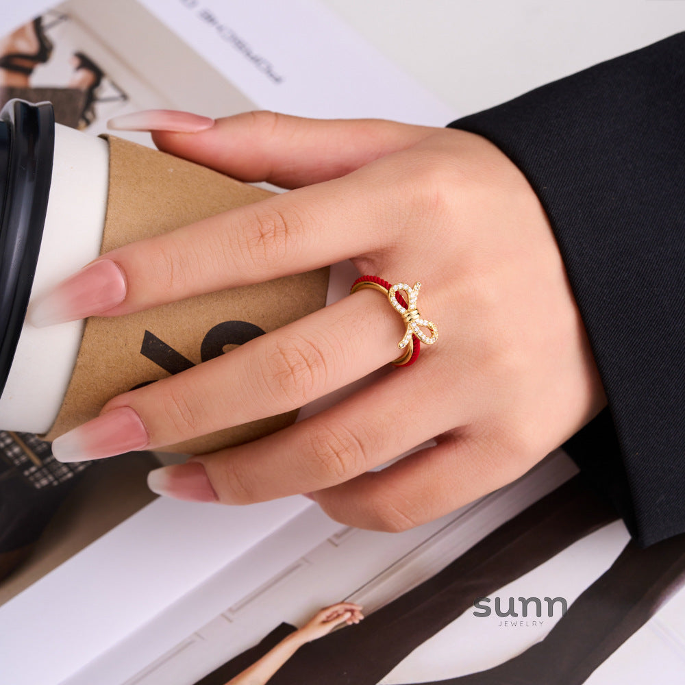 Camellia Red Rope Bow Ring [QIR95YHH]
