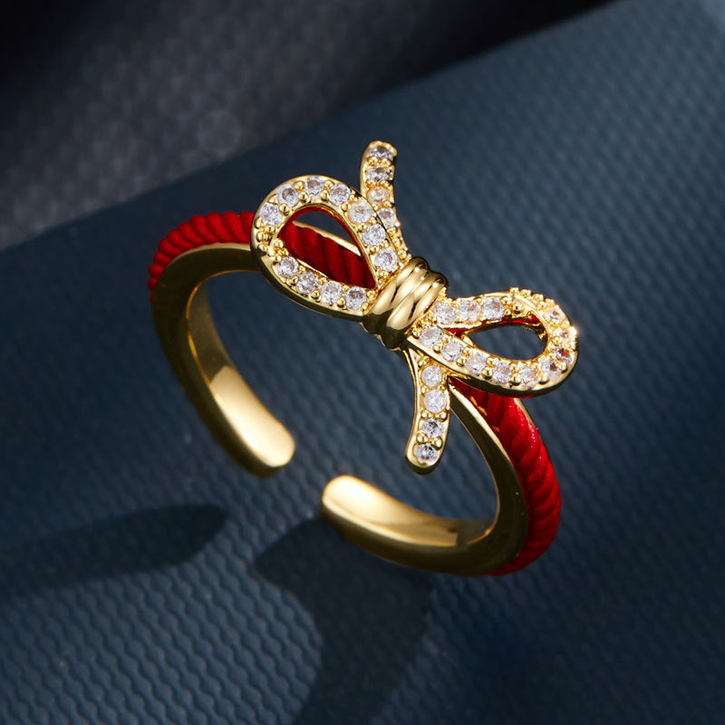 Camellia Red Rope Bow Ring [QIR95YHH]