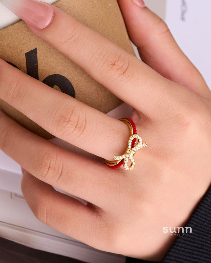 Camellia Red Rope Bow Ring [B28RQWIP]