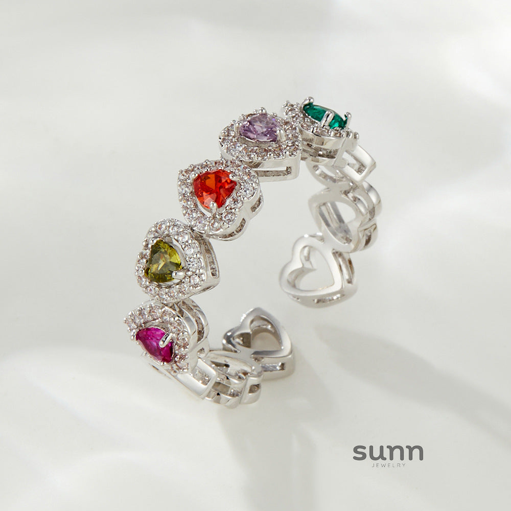 Camille Pavé Heart Open Ring [BJ076OYD]