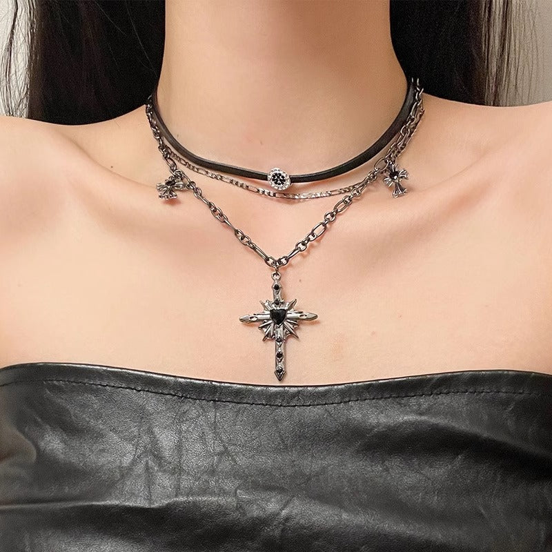 Camillia Dark Cross Layered Choker [OW0WJ7CU]