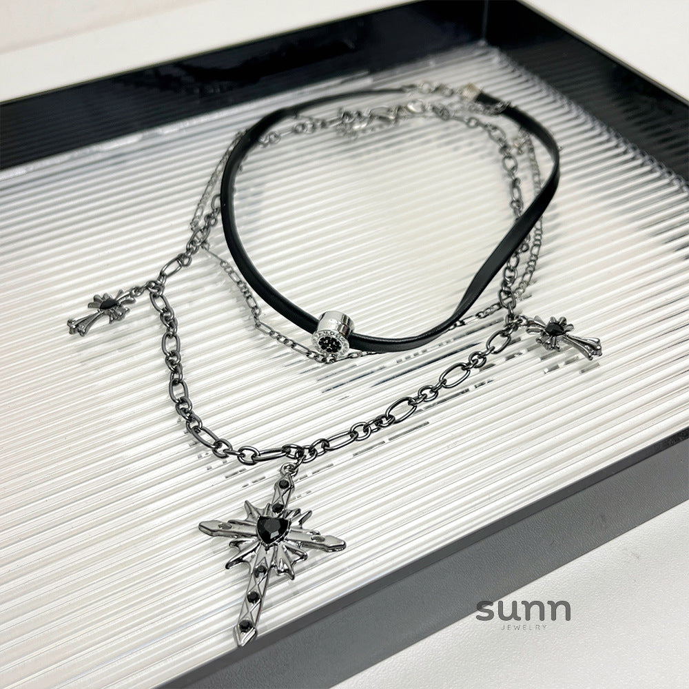 Camillia Dark Cross Layered Choker [G94YKL4N]