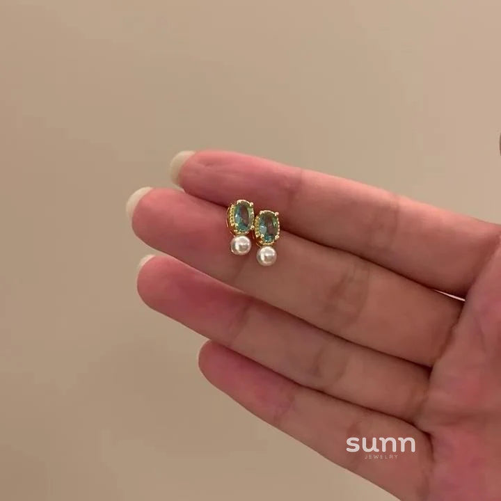 Camiyah Aquamarine Pearl Studs