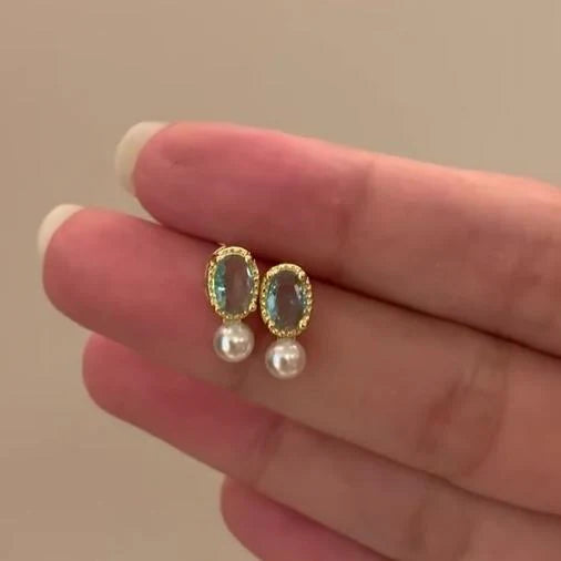 Camiyah Aquamarine Pearl Studs