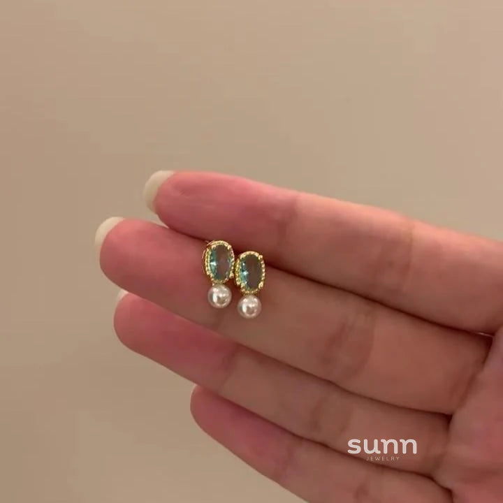 Camiyah Aquamarine Pearl Studs