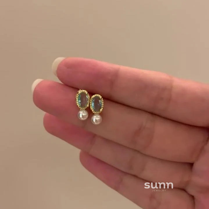 Camiyah Aquamarine Pearl Studs