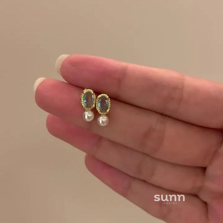 Camiyah Aquamarine Pearl Studs