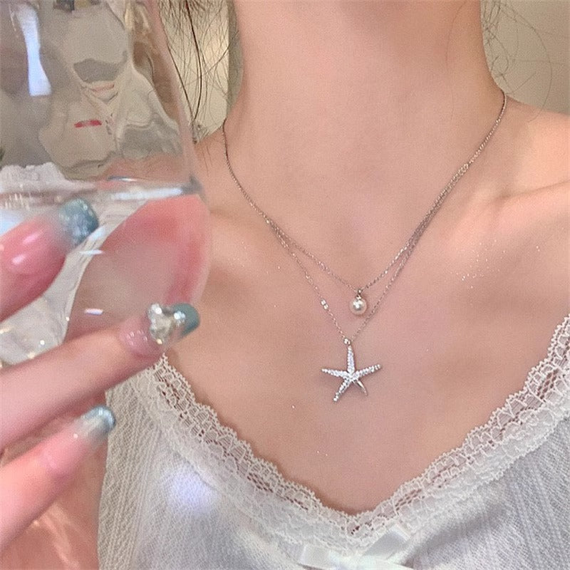 Camreigh Layered Starfish Pearl Necklace [QG9G9QYI]