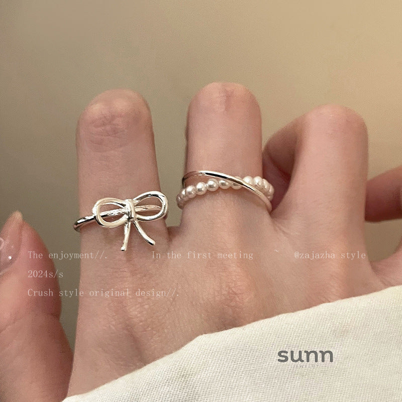 Cana Delicate Bow Pearl Ring [KHHT3L3U]