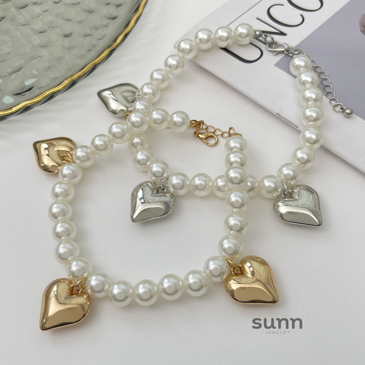 Candice Pearl Heart Anklet [P0TBJ2XK]