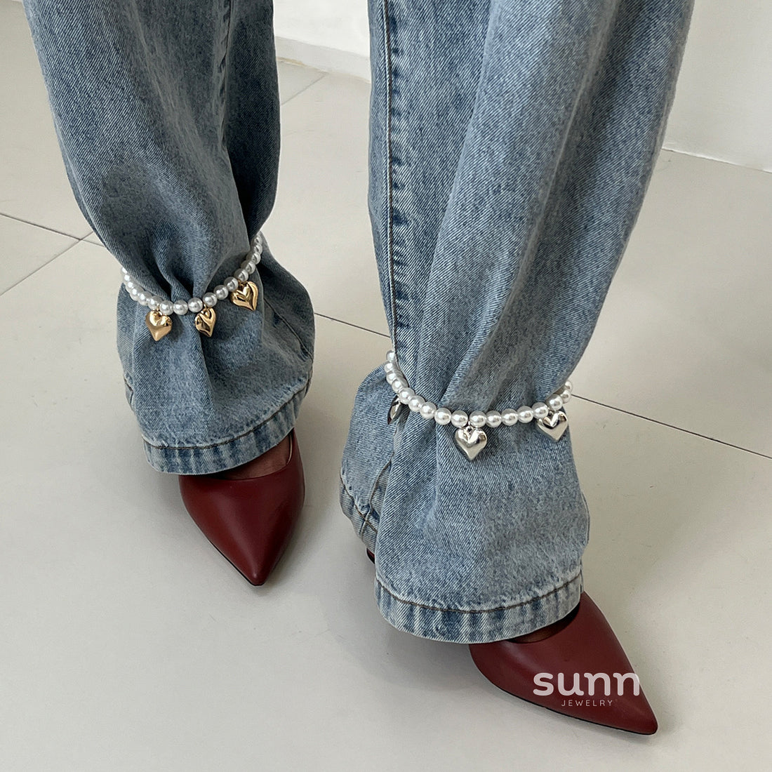 Candice Pearl Heart Anklet [S2NAX9U6]