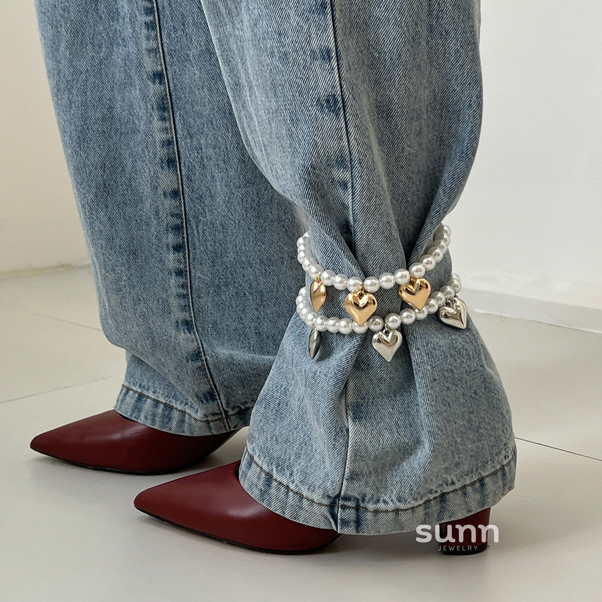 Candice Pearl Heart Anklet [OOY2M95M]