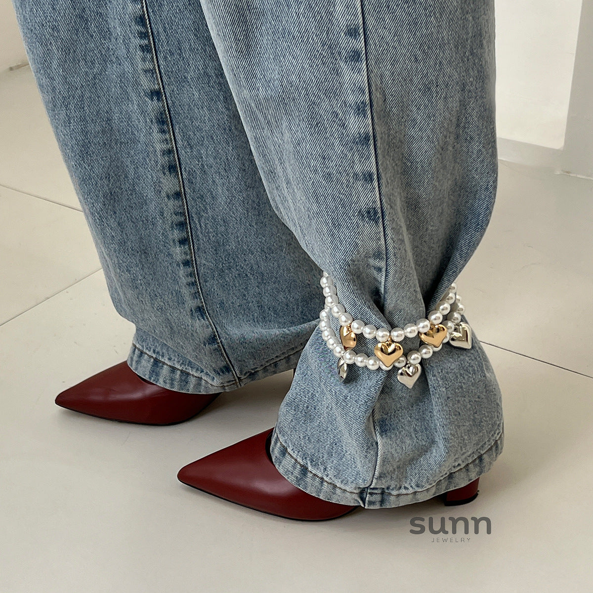 Candice Pearl Heart Anklet [50C7YWHX]