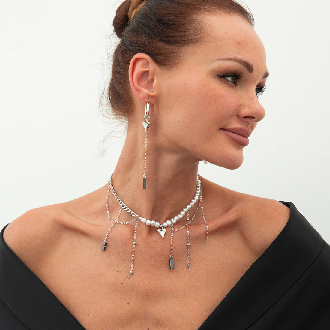 Carina Heart Tassel Necklace Set [WHX0MKJU]