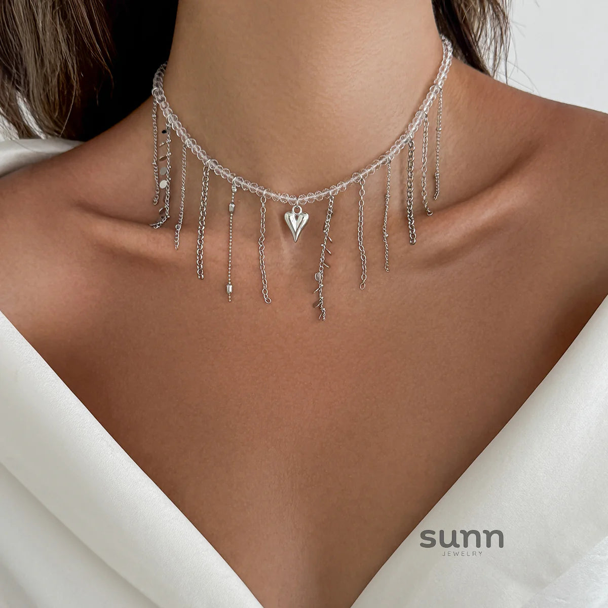 Carleigh Heart Charm Tassel Necklace