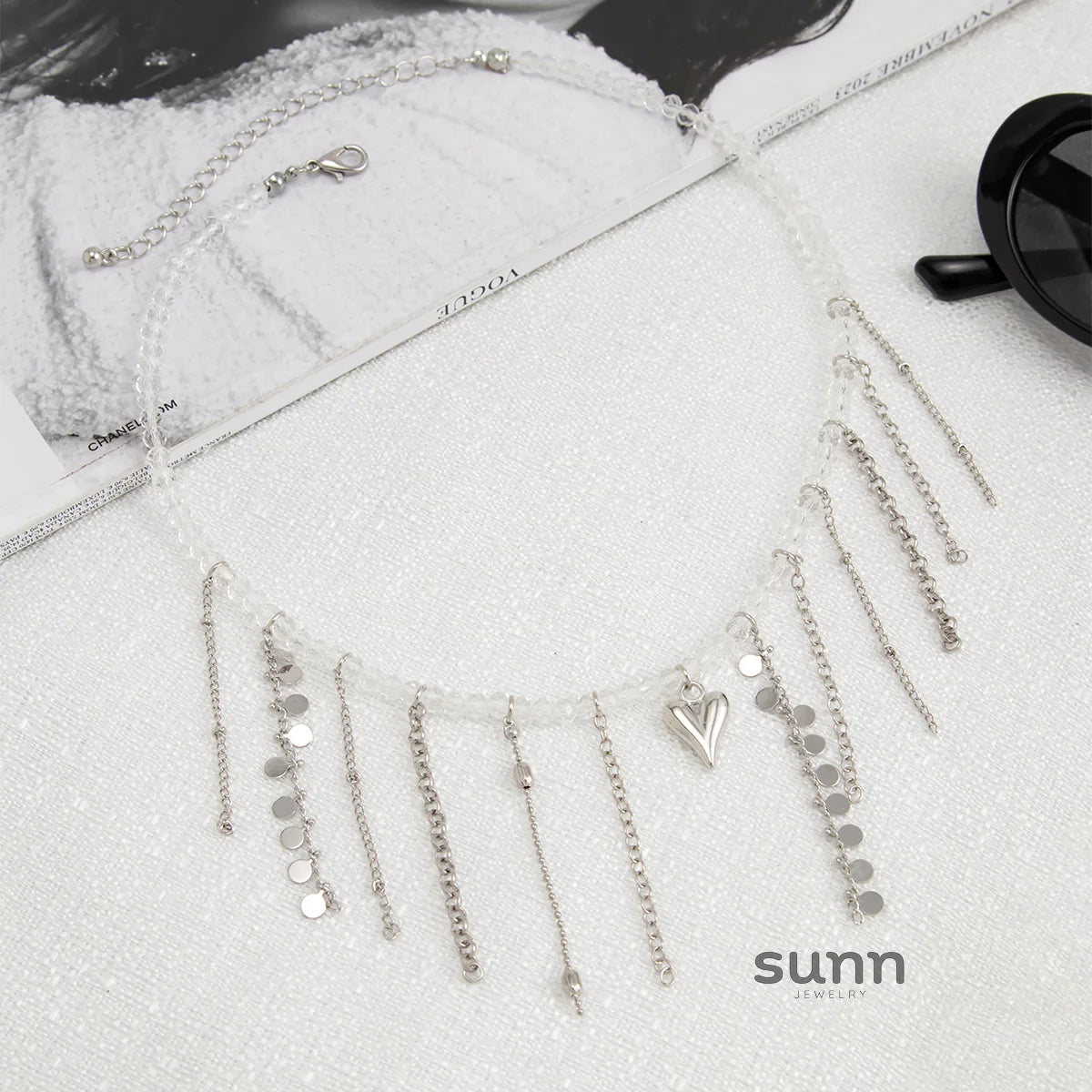 Carleigh Heart Charm Tassel Necklace