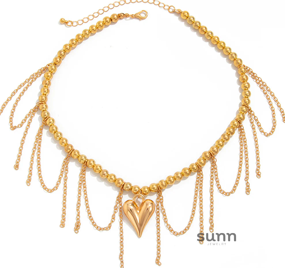 Carleigh Heart Charm Tassel Necklace