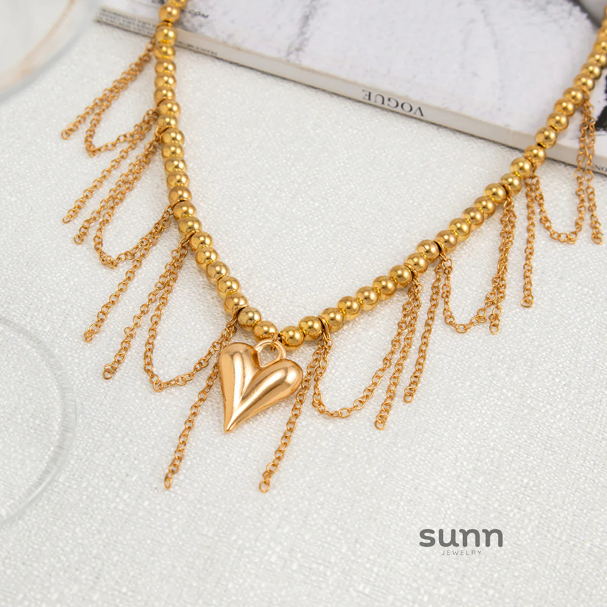 Carleigh Heart Charm Tassel Necklace