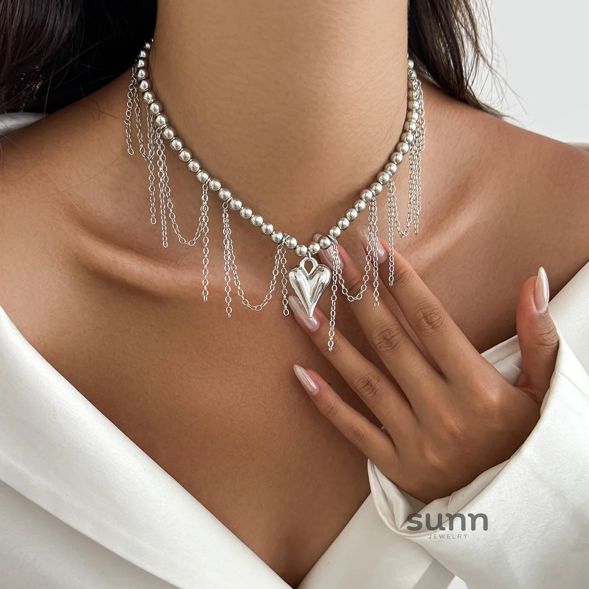 Carleigh Heart Charm Tassel Necklace