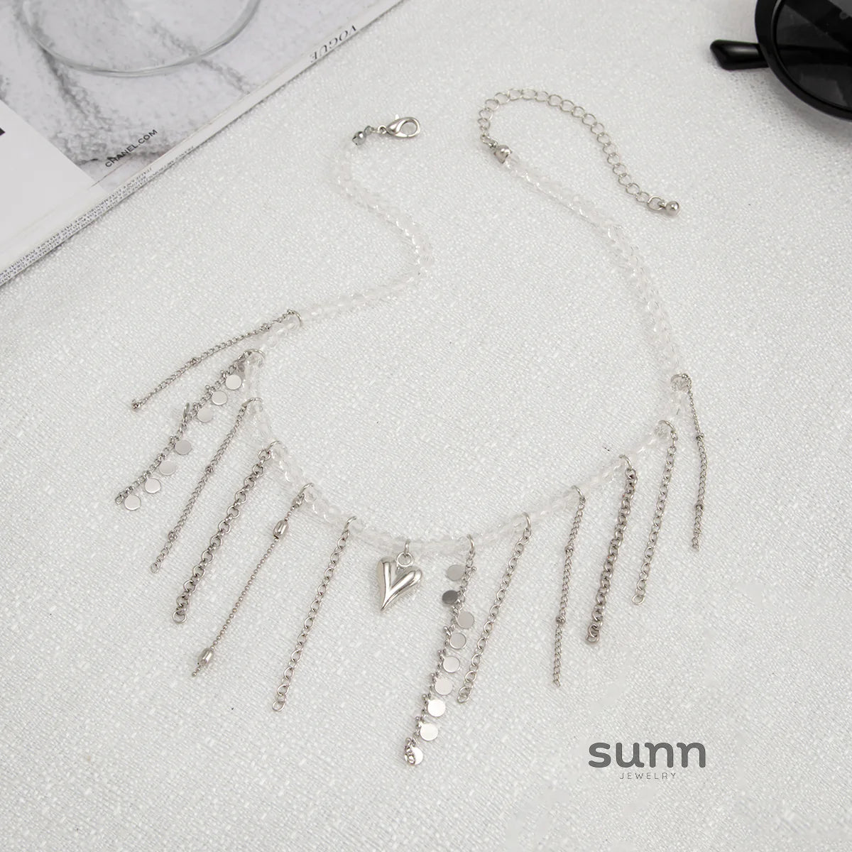 Carleigh Heart Charm Tassel Necklace
