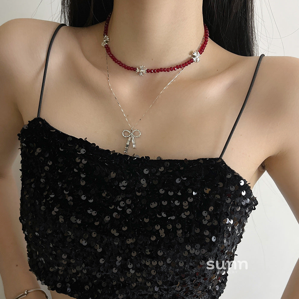 Carleigh Red Beaded Cross Choker [0EK6ATTY]