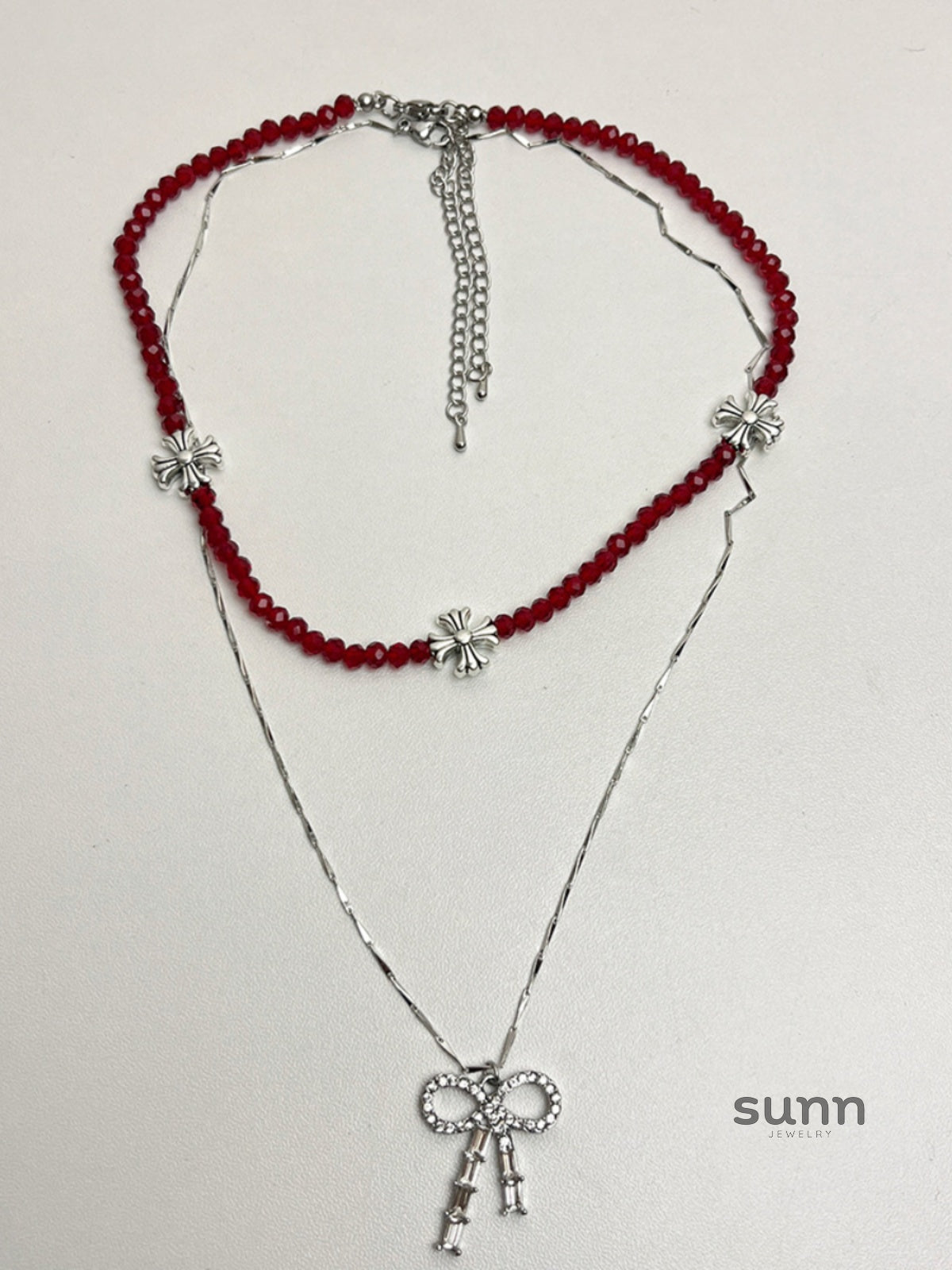 Carleigh Red Beaded Cross Choker [YG4W95VZ]