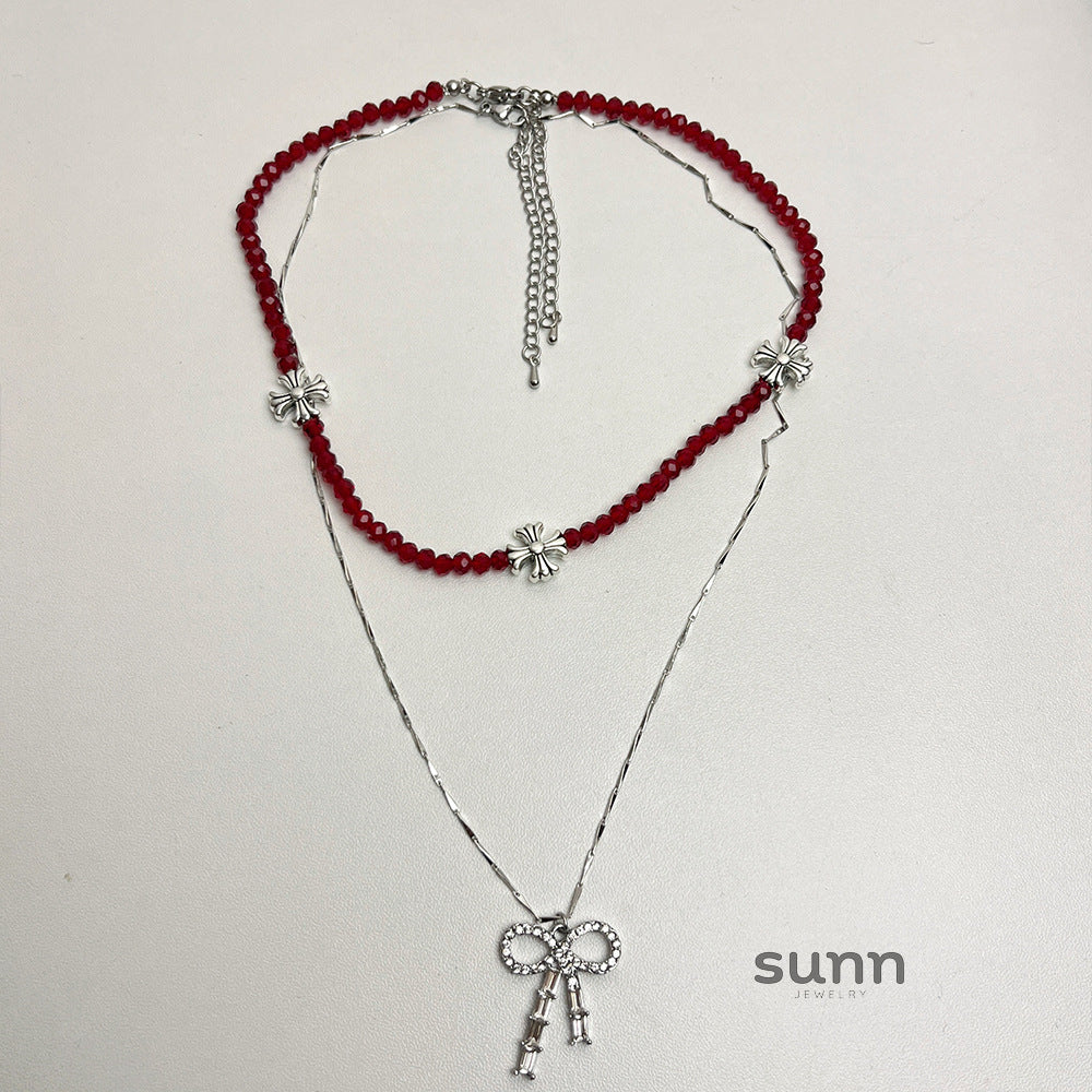 Carleigh Red Beaded Cross Choker [27GG7JA2]