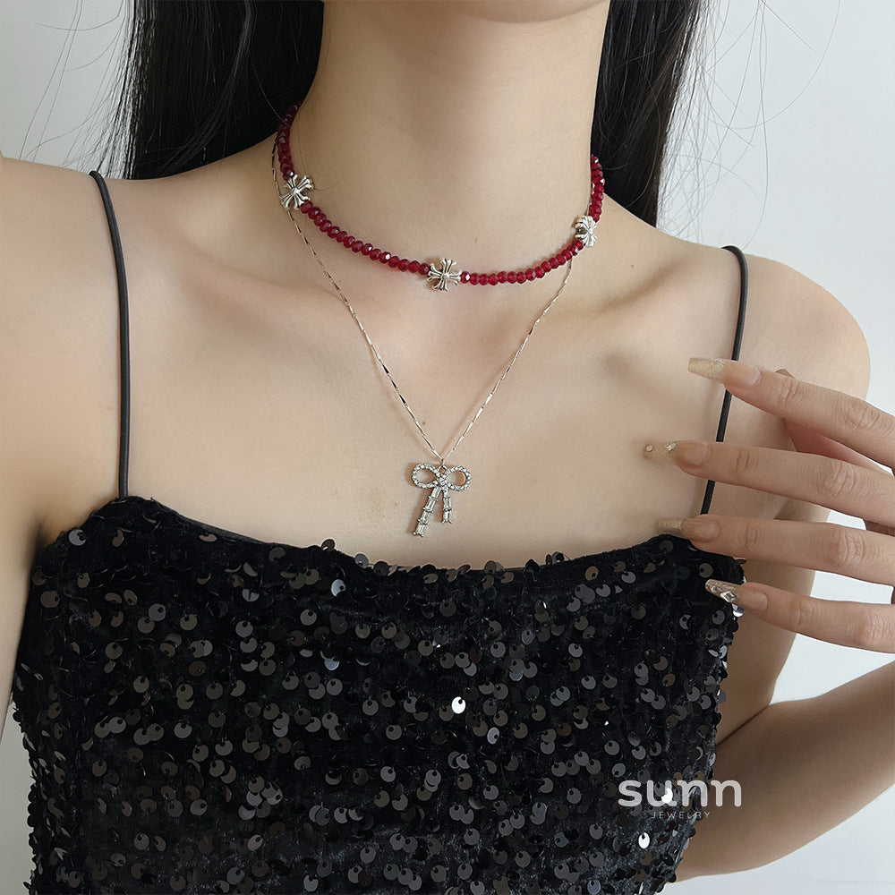 Carleigh Red Beaded Cross Choker [76VKIO0J]