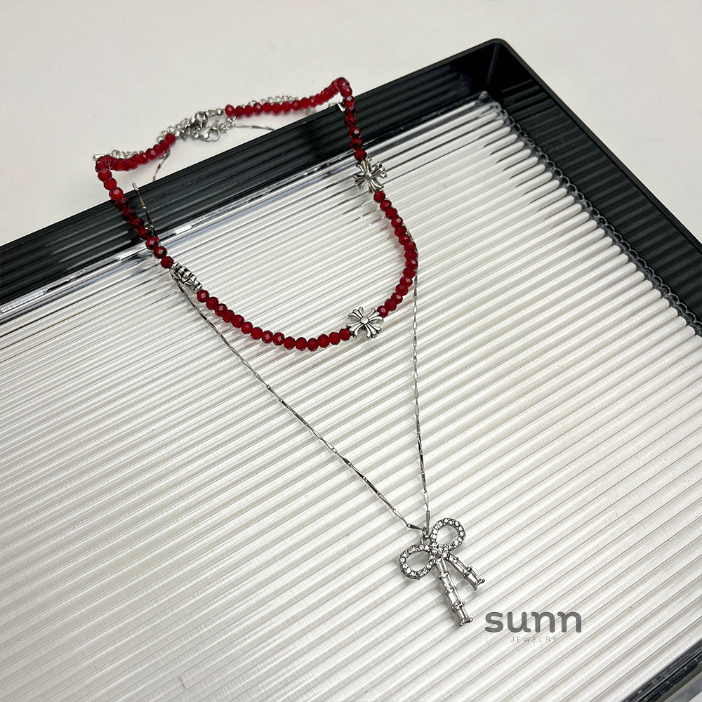 Carleigh Red Beaded Cross Choker [548GHT90]