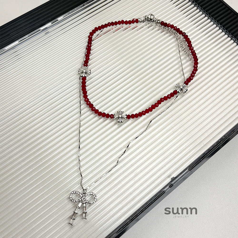 Carleigh Red Beaded Cross Choker [ND13ISFB]