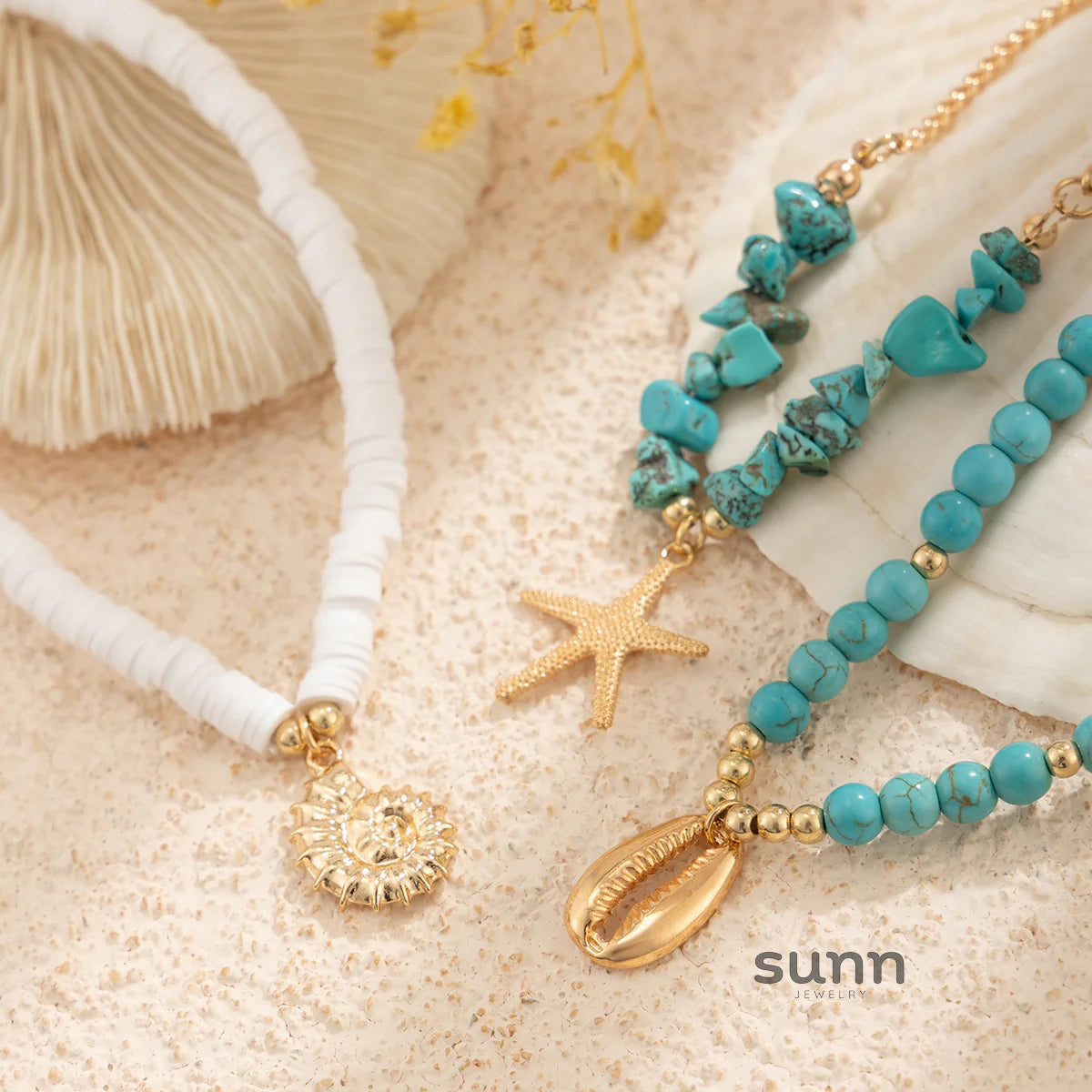 Carlota Shell Turquoise Anklet Set