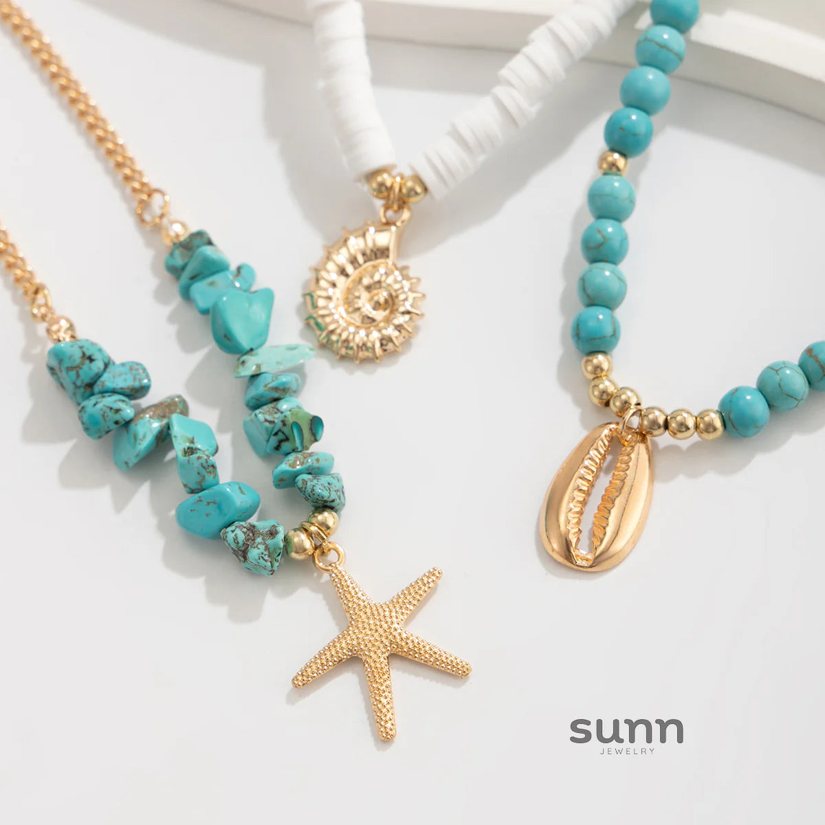 Carlota Shell Turquoise Anklet Set