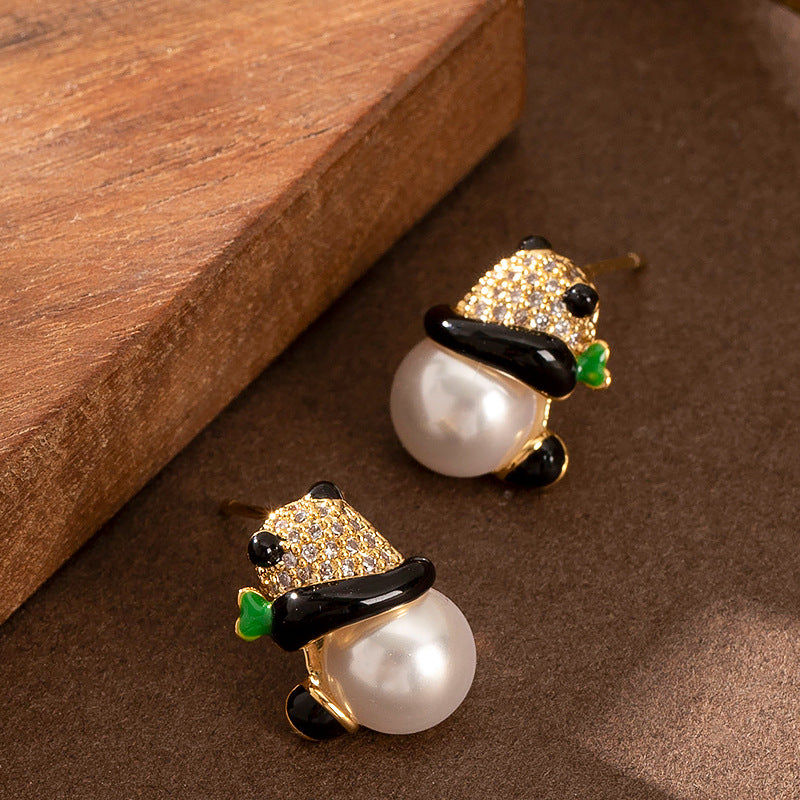 Carsyn Sparkling Panda Pearl Earrings [0LAOPVGB]