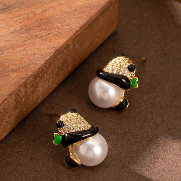 Carsyn Sparkling Panda Pearl Earrings [0LAOPVGB]