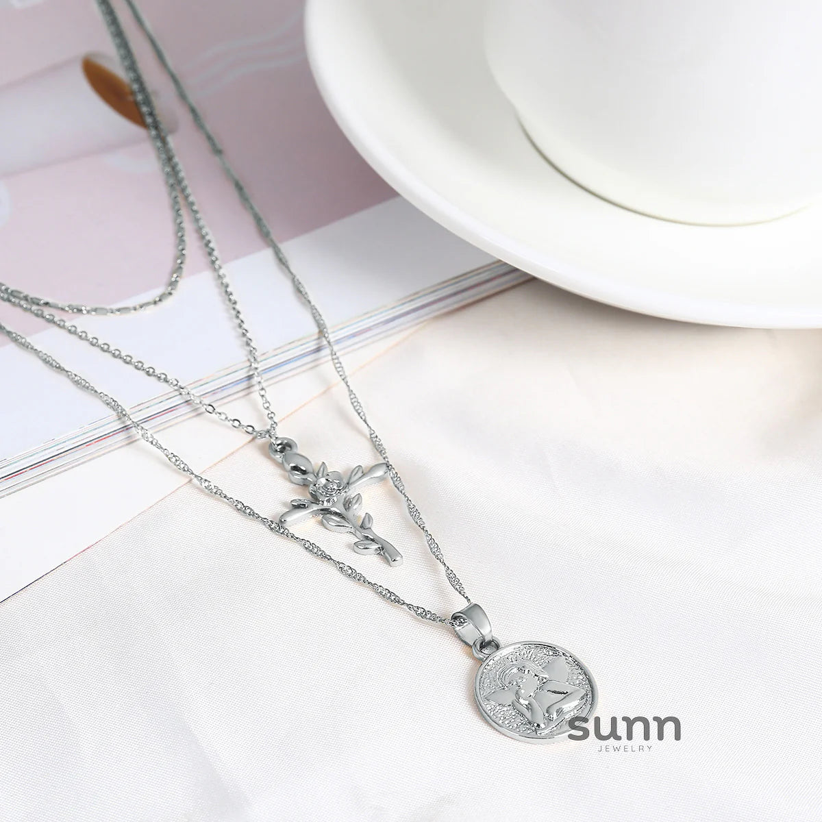 Cataleya Vintage Multi-Layer Cross Necklace