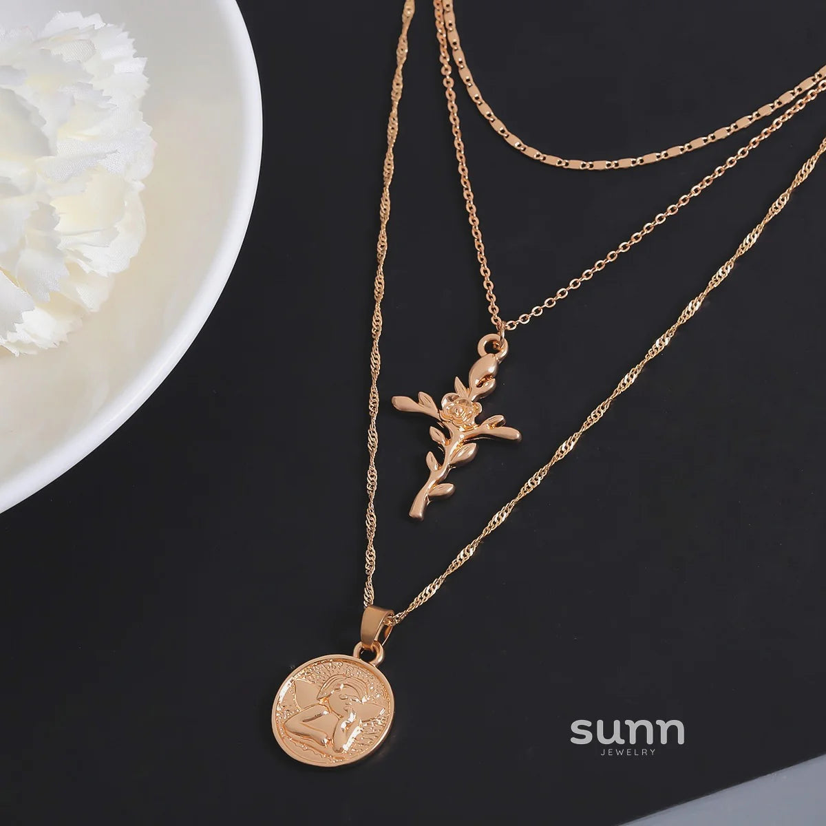 Cataleya Vintage Multi-Layer Cross Necklace